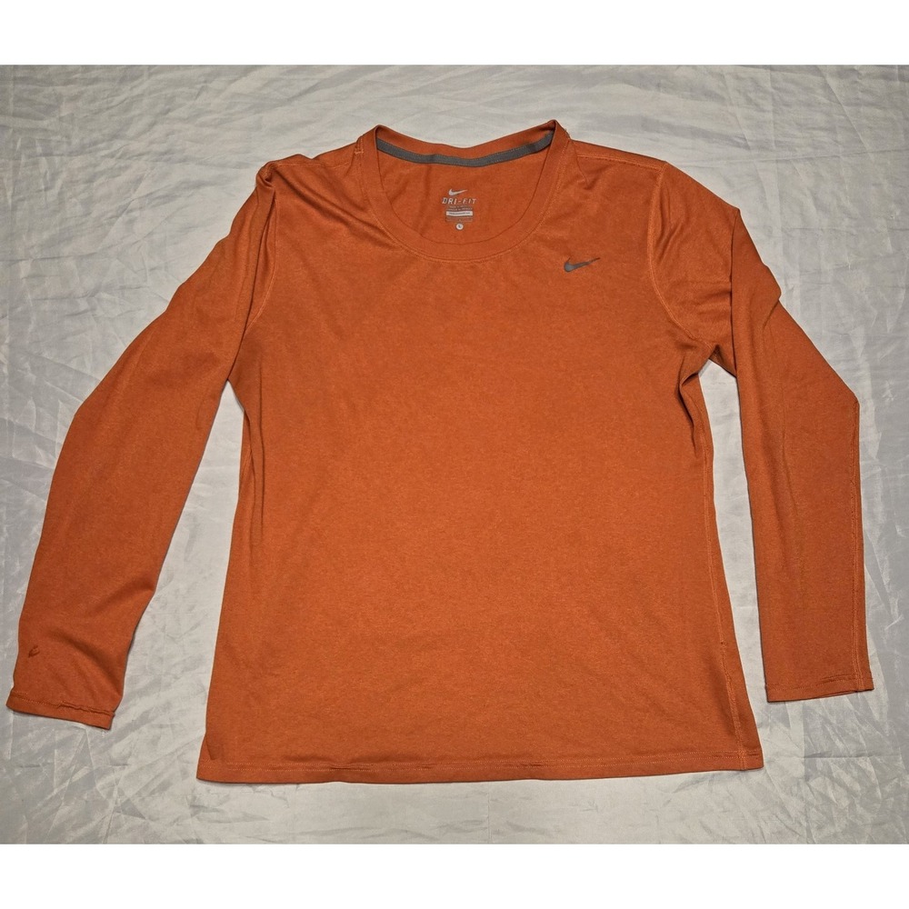 Nike Dri-Fit Orange Long‎ Sleeve Shirt Youth Large Gray Swoosh Logo